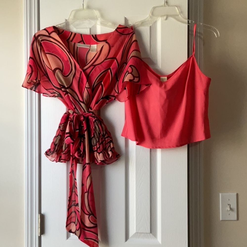 Vibrant Pink and Orange Wrap Top with Cami